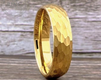 4MM 6MM 8MM Gold Hammered Tungsten Ring for Men Women, Gold Tungsten Band, Gold Wedding Band for Men Women, Engagement Ring, Half Sizes