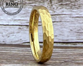 Men Women Gold Hammered Wedding Band Gold Comfort Fit Tungsten Band Engagement Anniversary Ring 4MM 6MM 8MM Great His and Hers Ring Set