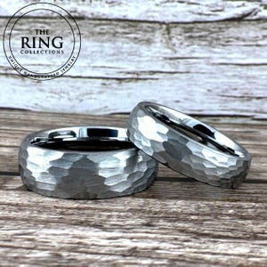 Silver Hammered Tungsten Ring Wedding Band for Men Women, Gray Tungsten Ring, Silver Wedding Band for Men Women, Engagement, 8mm 6mm 4mm