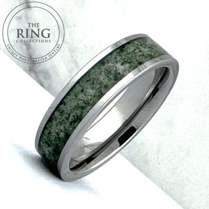 Moss Agate Tungsten Ring Wedding Band for Men Women, Silver Wedding Band, Green Moss Agate Ring, 6MM Couples Wedding Band, Fathers Day Gift