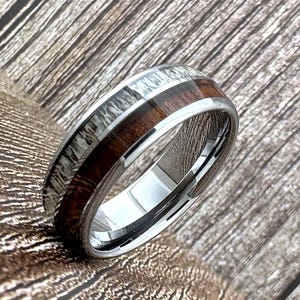 Anello nuziale in corno di cervo e legno da 8 mm in argento per uomo e donna, anello in tungsteno grigio argento, anello in corno di cervo, fidanzamento, proposta