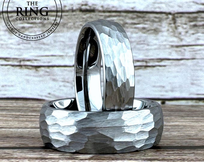 Men Wedding Band Women Gray Hammered Tungsten Ring Silver Color Brushed Finish Engagement Ring 8mm 6mm 4mm Great Proposal Ring