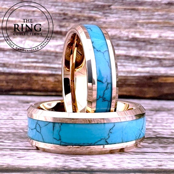 Buy Rose Gold Turquoise Tungsten Ring, Turquoise Wedding Band