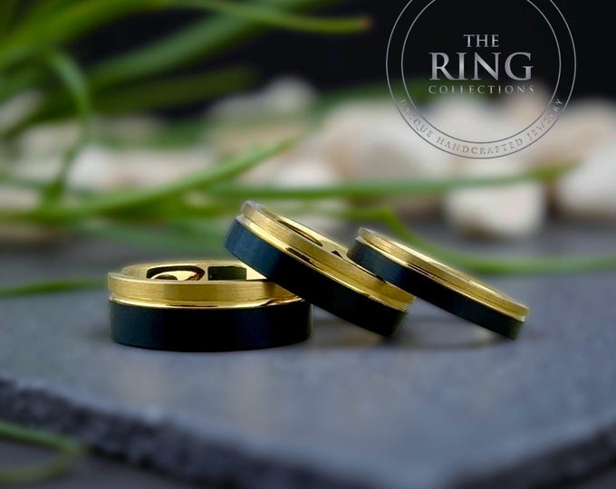 Black and Gold Tungsten Carbide Ring Wedding Band for Men Women, Available in 4MM 6MM 8MM and Half Sizes