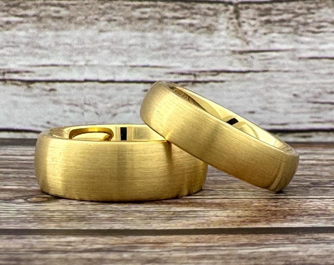 Gold Tungsten Ring Band for Men Women, Brushed Gold Wedding Band, Gold Tungsten Carbide Band, Anniversary Gift, 4mm 6mm 8mm