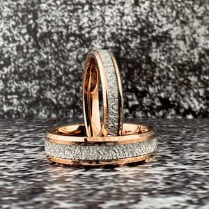 Roségouden wolfraamring trouwring met meteorietinleg, roségouden band voor mannen en vrouwen, 4 mm, 6 mm, 8 mm, meteorietwolfraamring, jubileum