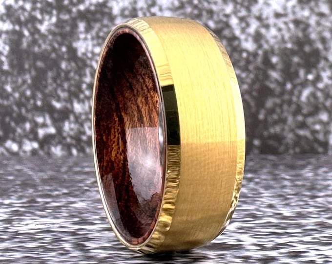 Gold Tungsten Ring Rosewood Band Men Women Wedding Band Anniversary Wood Inside Ring Engagement Promise Gift Comfort Fit Ring