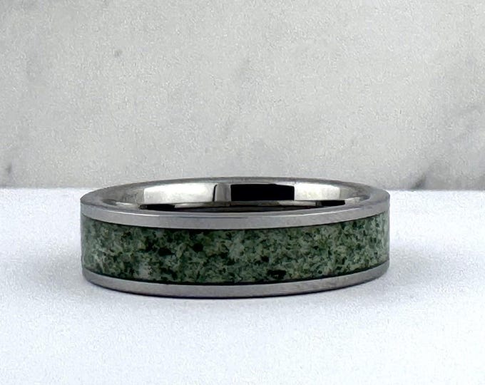 Moss Agate Tungsten Carbide Ring Wedding Band for Men Women, 6MM Silver Wedding Band, Green Moss Agate, Couples Wedding Band, Fathers Day