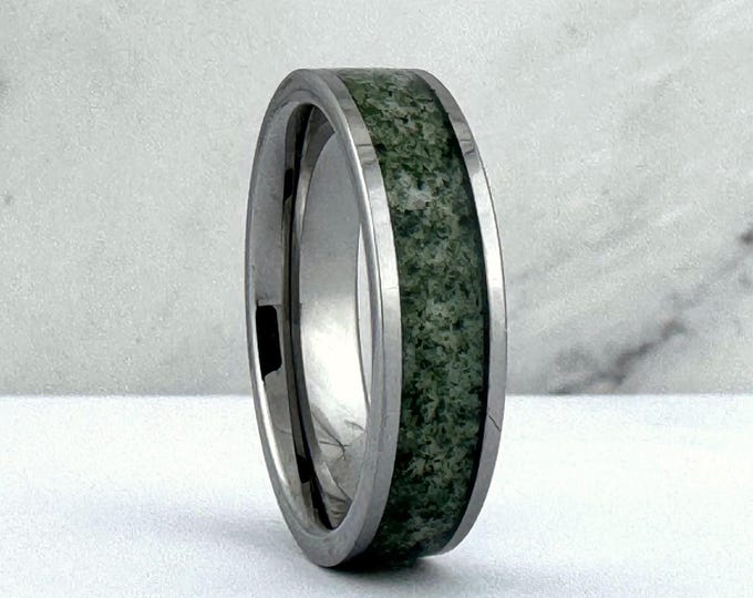 Moss Agate Ring Wedding Band for Men Women, Green Moss Agate Ring Band, Silver Wedding Band, Couples Wedding Band, Unique ring, Fathers Day