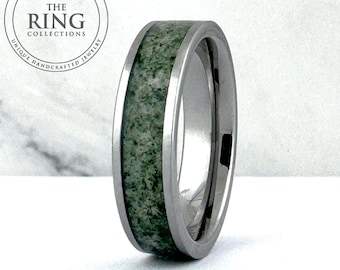 Moss Agate Ring Wedding Band for Men Women, Green Moss Agate Ring Band, Silver Wedding Band, Couples Wedding Band, Unique ring, Fathers Day