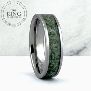 6MM Moss Agate Tungsten Carbide Ring Wedding Band for Men Women, Silver Wedding Band, Green Moss Agate, Couples Wedding Band, Fathers Day