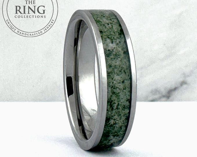 6MM Moss Agate Tungsten Carbide Ring Wedding Band for Men Women, Silver Wedding Band, Green Moss Agate, Couples Wedding Band, Fathers Day