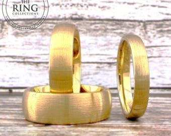 Gold Tungsten Ring for Men Women, 4MM 6MM 8MM, Brushed Gold Wedding Band, Domed Gold Tungsten Wedding Band, Anniversary Gift