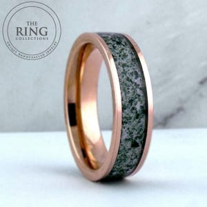 Anello in agata muschiata, fede nuziale in agata muschiata verde da 6 mm, fede nuziale in oro rosa da uomo, fede nuziale per coppie, regalo per lui e per lei, fede nuziale unica