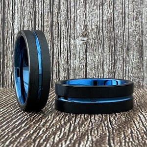 Black Blue Tungsten Ring Men&#39;s Wedding Band 8MM 6MM Male Birthday Anniversary Gift Police Ring Proposal Engagement Ring