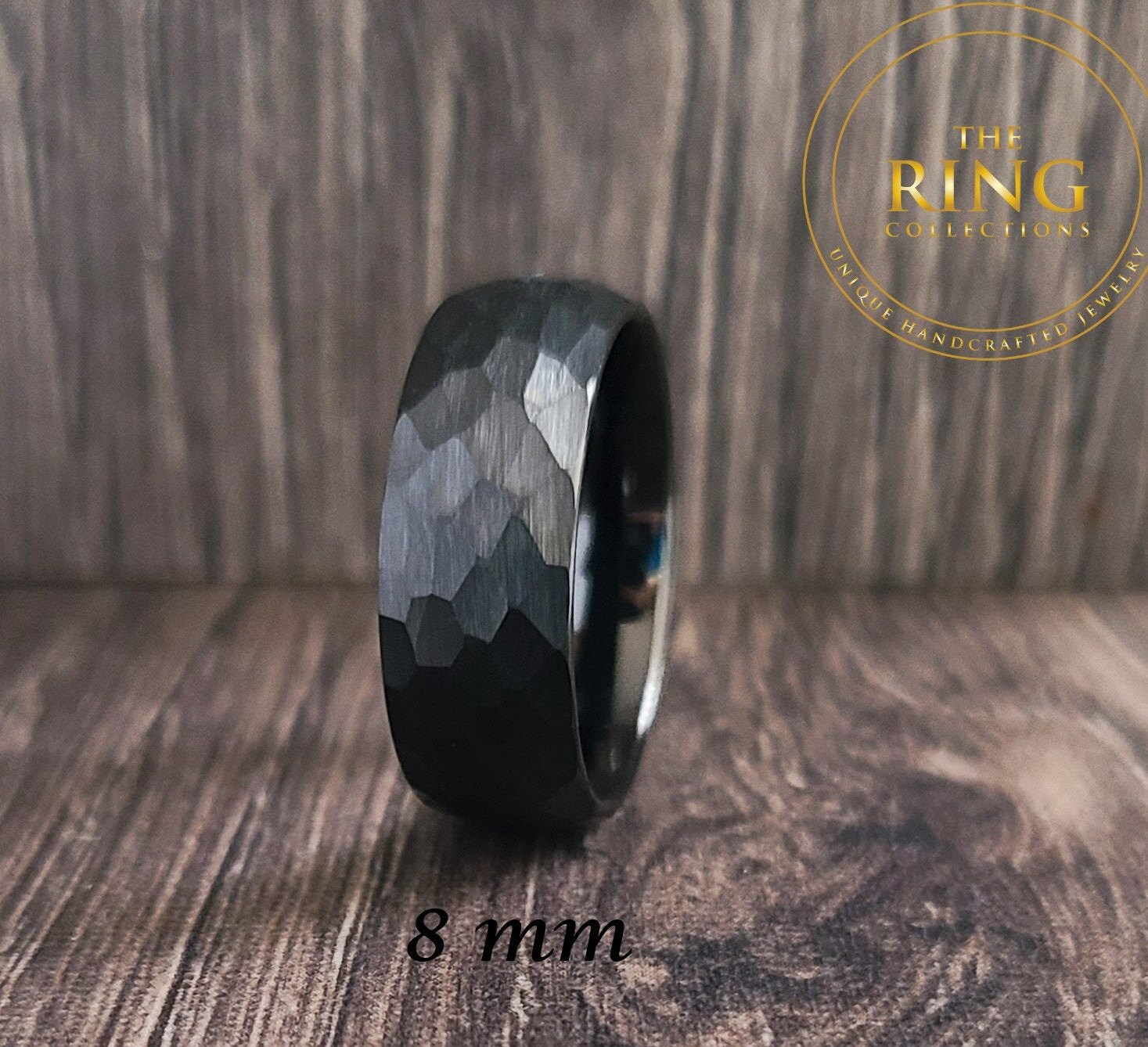 Black Hammered Tungsten Ring Black Obsidian Wedding Band Ring for Men Women 8MM 6MM 4MM Black Obsidian Ring Men Size 4 to 15 Half Sizes