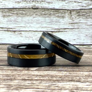 Whiskey Barrel Ring, Black Ring for Men, Wood Whisky Barrel Wedding Band, Black Whiskey Barrel Band for Men Women, Mens Whiskey Barrel Ring