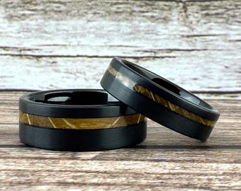 Whiskey Barrel Ring, Black Ring for Men, Wood Whisky Barrel Wedding Band, Black Whiskey Barrel Band for Men Women, Mens Whiskey Barrel Ring