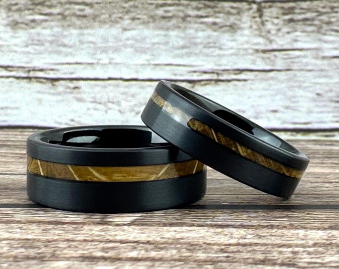 Whiskey Barrel Ring, Black Ring for Men, Wood Whisky Barrel Wedding Band, Black Whiskey Barrel Band for Men Women, Mens Whiskey Barrel Ring