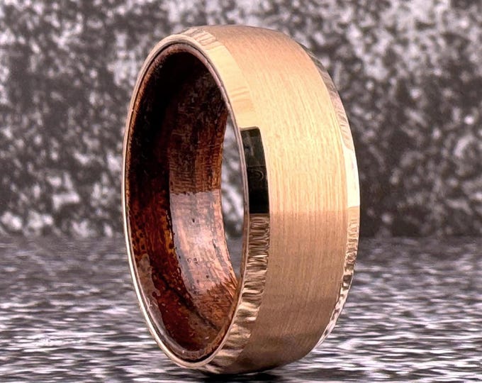 Rose Gold Tungsten Ring for Men or Women, Rose Gold and Wood Wedding Band Ring for Him Her, Tungsten Wood Ring, Rose Gold Wood Inside Ring