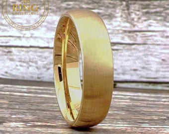 Men Women Gold Ring Tungsten Wedding Band Brushed Domed Ring His and Hers Engagement Proposal Ring 4mm 6mm 8mm Anniversary Gift