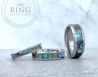 Silver Turquoise Tungsten Ring Wedding Band for Men Women, Silver Finish. Available in 4MM 6MM 8MM, Sizes 4 to 15 (half sizes available).
