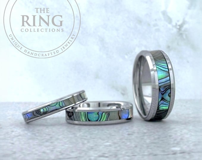 Silver Turquoise Tungsten Ring Wedding Band for Men Women, Silver Finish. Available in 4MM 6MM 8MM, Sizes 4 to 15 (half sizes available).