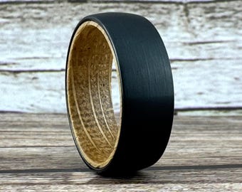 Black Whiskey Barrel Ring Wedding Band for Men Women, Available in 6mm and/or 8mm. Half Sizes Included.