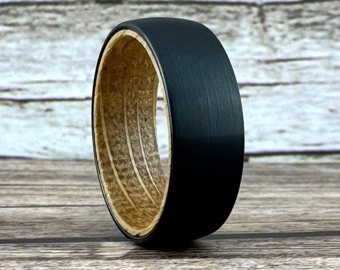 Black Whiskey Barrel Ring Wedding Band for Men Women, Available in 6mm and/or 8mm. Half Sizes Included.