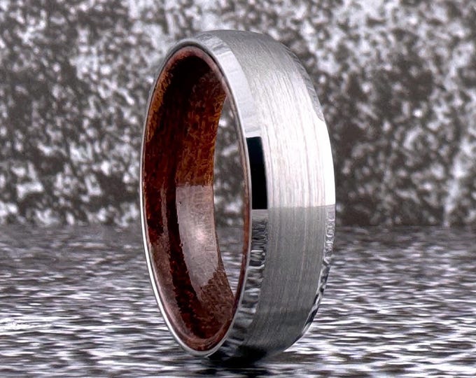 8MM 6MM 4MM Silver Gray Tungsten Ring Wedding Band with Wood Inside for Men Women,  Gray Ring with Rosewood Inside, Anniversary Gift Him Her