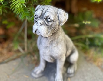 Boxer Dog Statue, Little Mastiff Sculpture, Boxer Dog Garden Element, Home Pet Figure, Outdoor Ornament, Dog Lovers Gift, Stone German Dog
