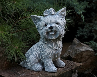 Yorkshire Terrier Sitting Statue, Yorkie Dog Statue, York Memorial Sculpture, Cement Decor, Yorkshire Terrier Figurine, Stone York, Yard Art