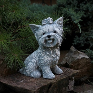 Yorkshire Terrier Concrete Statue: Yorkie Memorial Sculpture, Garden Decor