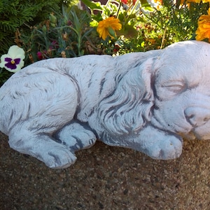 Sleeping Cocker Spaniel Stone Statue: Memorial Garden Decor