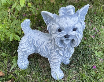 Happy York Terrier Statue, Standing Yorkie Dog Ornament, York Memorial Sculpture, Outdoor Decor, Yorkshire Terrier Figurine, Stone York Dog