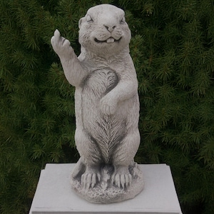 Concrete Marmot Statue: Rude Middle Finger Garden Decor