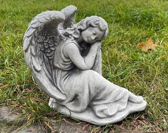 Sleeping Angel Concrete Statue: Large Cherub Garden Ornament