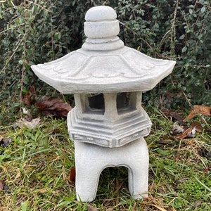 Zen Garden Pagoda, Japanese Lantern, Asian Statue, Outdoor Concrete Sculpture, Lawn Ornament, Original Stone Pond Decor, Antique Chinese Art