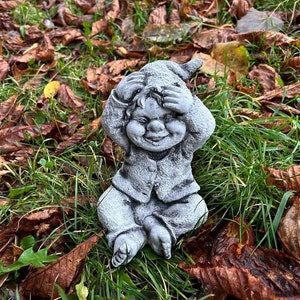 Adorable Gnomie Statue, Concrete Small Garden Gnome, Troll Garden Statue, Outdoor Elf Sculpture, Gothic Protection, Fairy Garden, Yard Art
