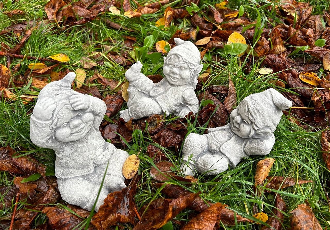 Concrete Gnome Statues: Gothic Garden Elves Decor - 3 in 1 Set - Etsy