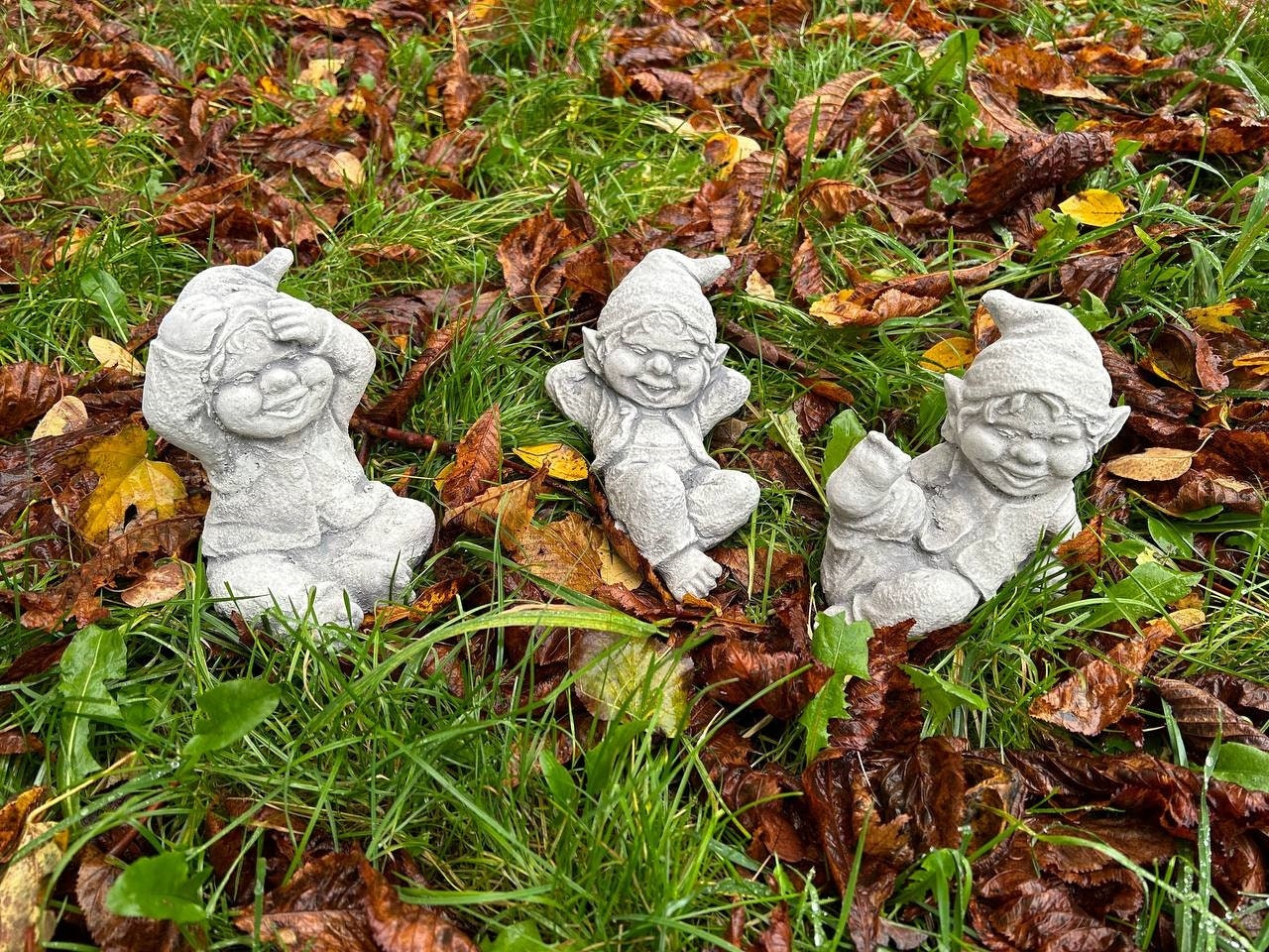 Concrete Gnome Statues: Gothic Garden Elves Decor - 3 in 1 Set - Etsy