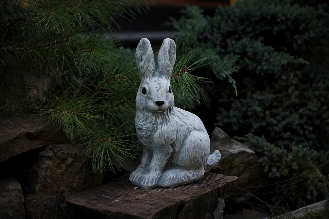 Hare Statue Concrete Rabbit Figure Stone Hare Figurine Etsy