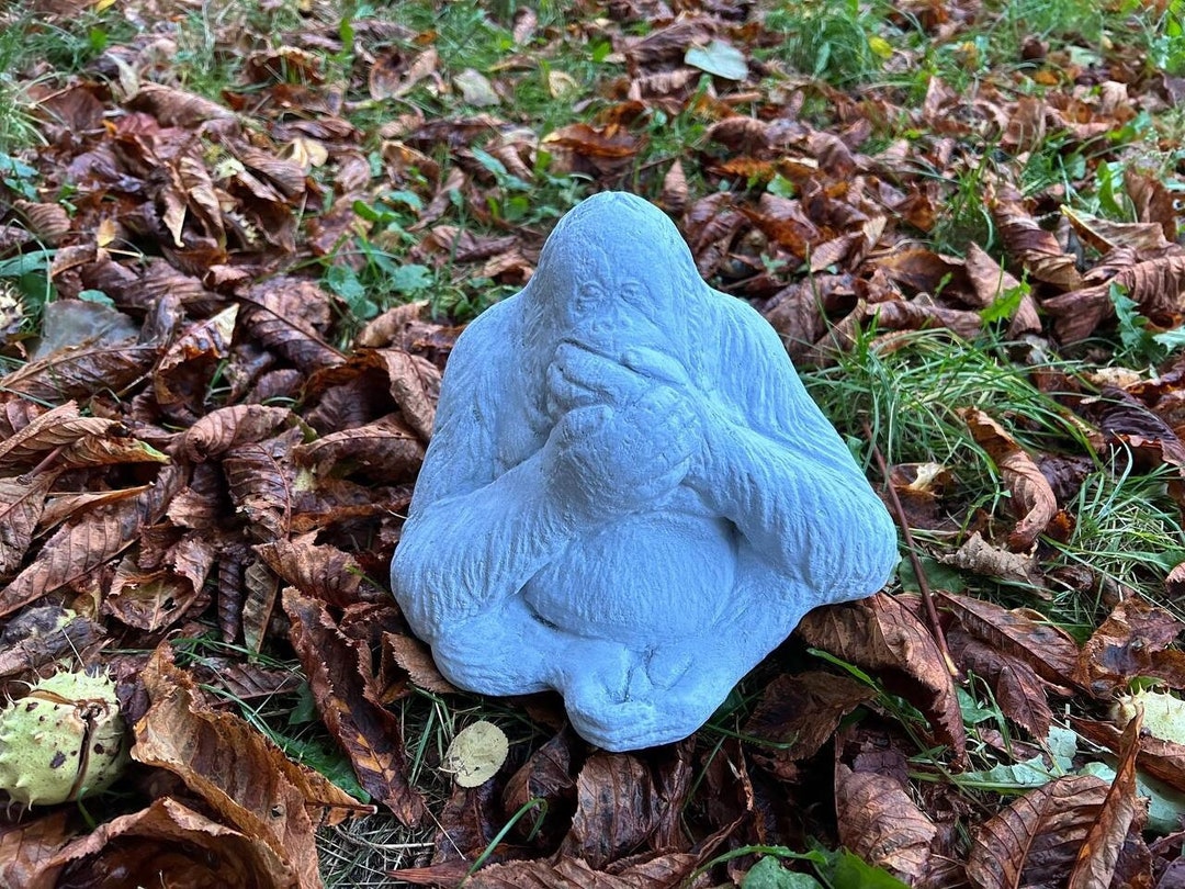 Stone Monkey Statue Concrete Monkey 'speak No Evil' Etsy
