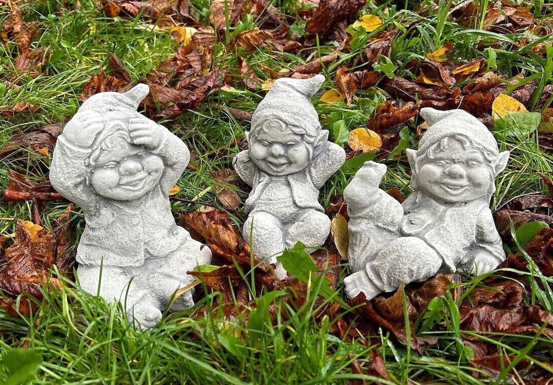 Concrete Gnome Statues: Gothic Garden Elves Decor - 3 in 1 Set - Etsy