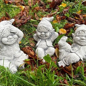 Gnome Statues 3 in 1, Garden Elfs Decor, Gothic Protection, Gnomie Gift Set, Dwarfs Family, Outdoor Elfs Sculpture, Fairy Garden, Yard Art