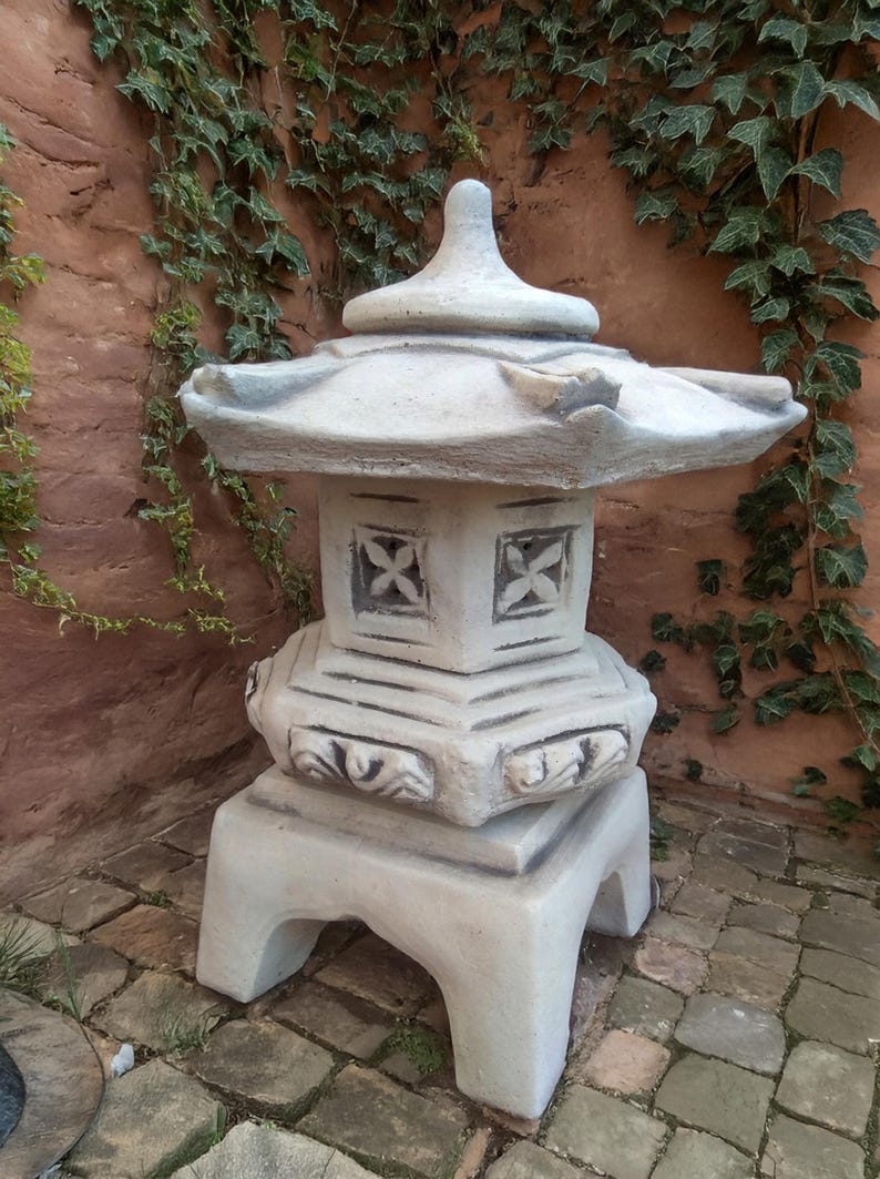 Farol de jardín de hormigón: Pagoda de piedra, decoración zen (34 cm) imagen 2
