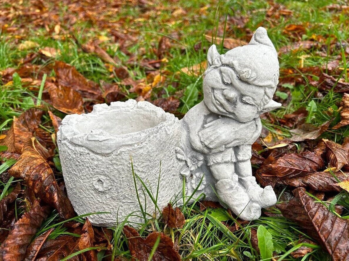 Concrete Elf Planter: Mini Troll Statue, Gnome Ornament - Etsy