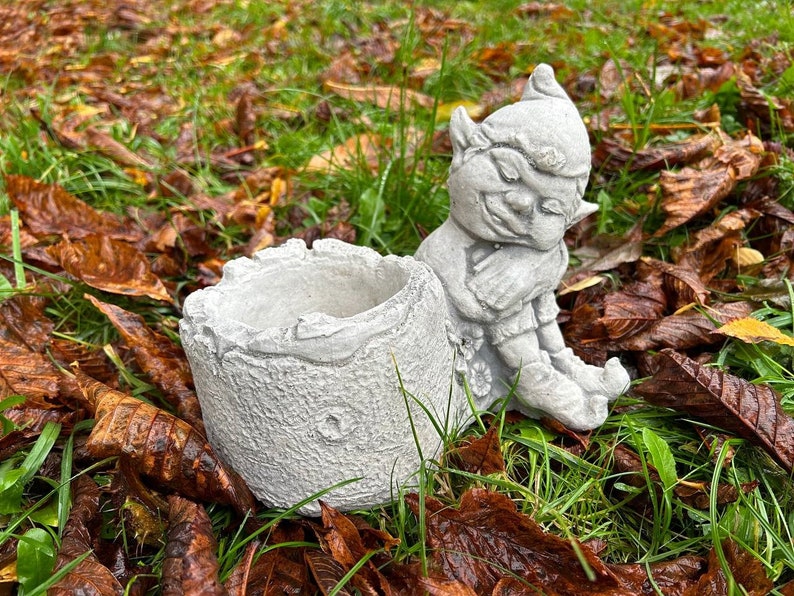 Concrete Elf Planter: Mini Troll Statue, Gnome Ornament - Etsy