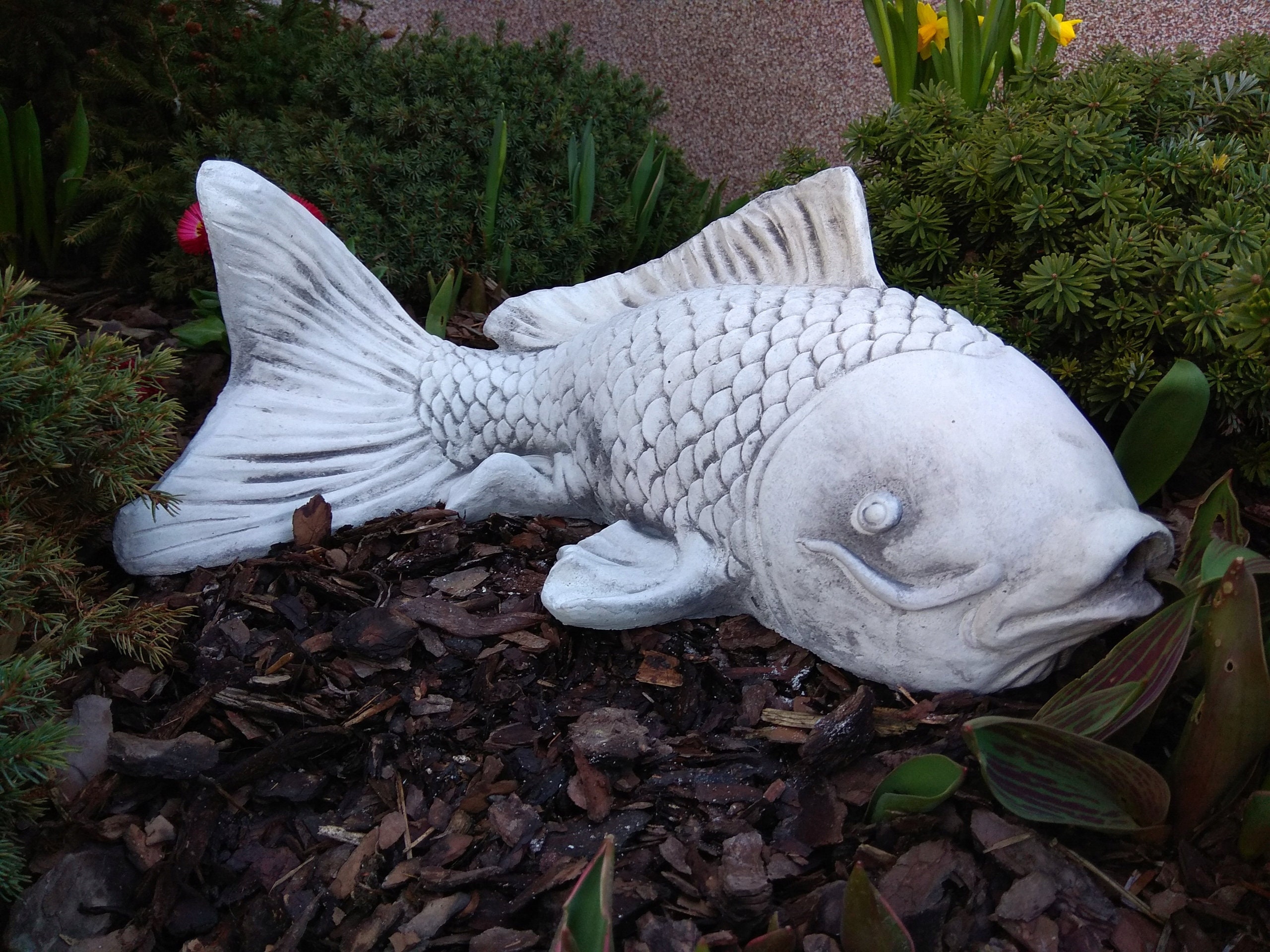 Statue de pierre de poisson rouge, Figurine de poisson Koi