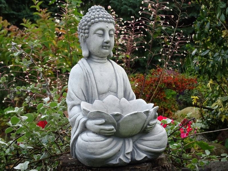Statuette bouddha assis lotus méditation 20 cm - Gris anthracite